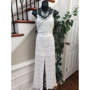 Monteau Womens White Lace Floral 100% Polyester Sleeveless Jumpsuit Size XS